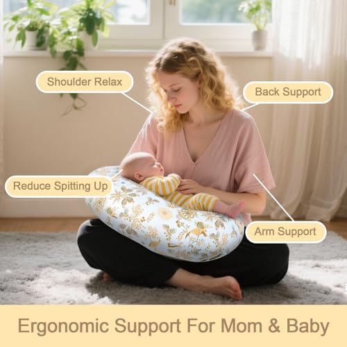 x-vesolje xvesolje Baby Nursing Pillow for Breastfeeding Adjustable Breastfeeding Pillow for Bottle Feeding Nursing Support Pillow for Mom and Baby Healthier Nursing Removable Cover Floral - Image 3