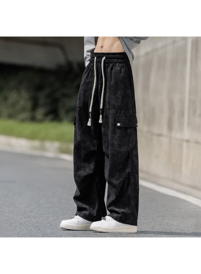Wassup Sohot Men's Casual Pants, Spring And Autumn American Retro Style, Wide-leg Straight Trousers, Black, Size M - Image 1