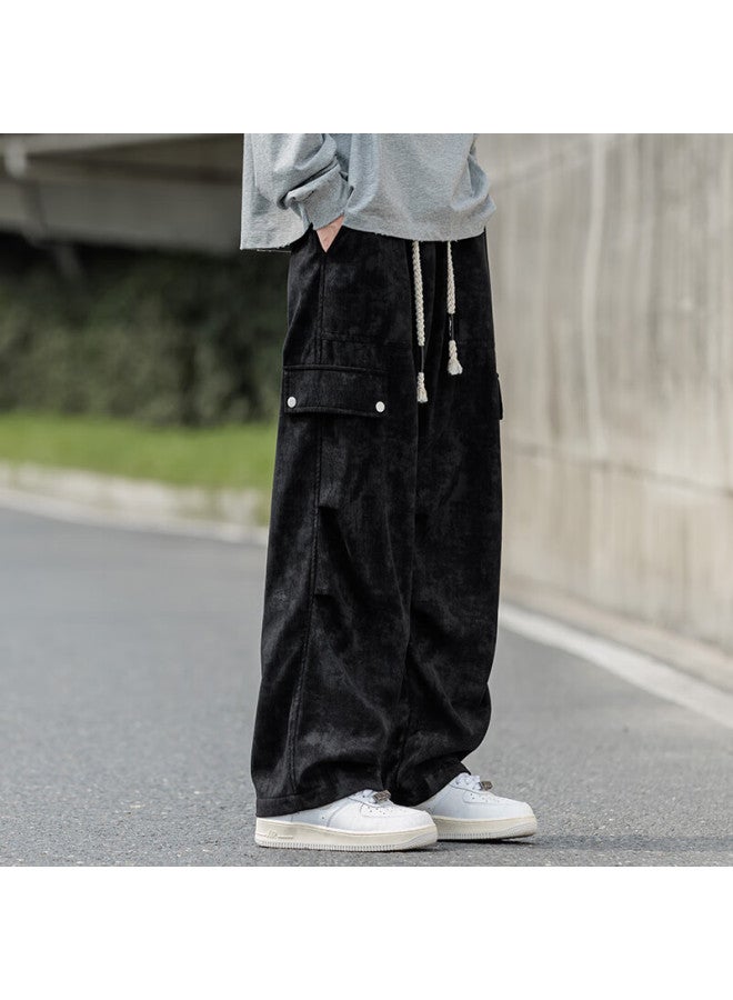 Wassup Sohot Men's Casual Pants, Spring And Autumn American Retro Style, Wide-leg Straight Trousers, Black, Size M - Image 2