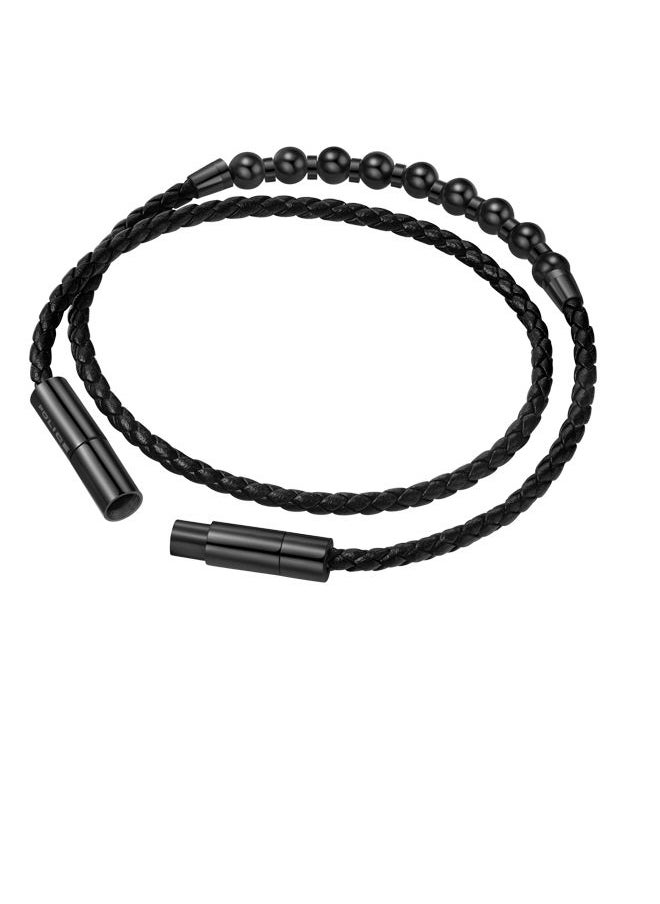 POLICE Kingpins Bracelet for Men Black Beads with Black Leather  - Image 3