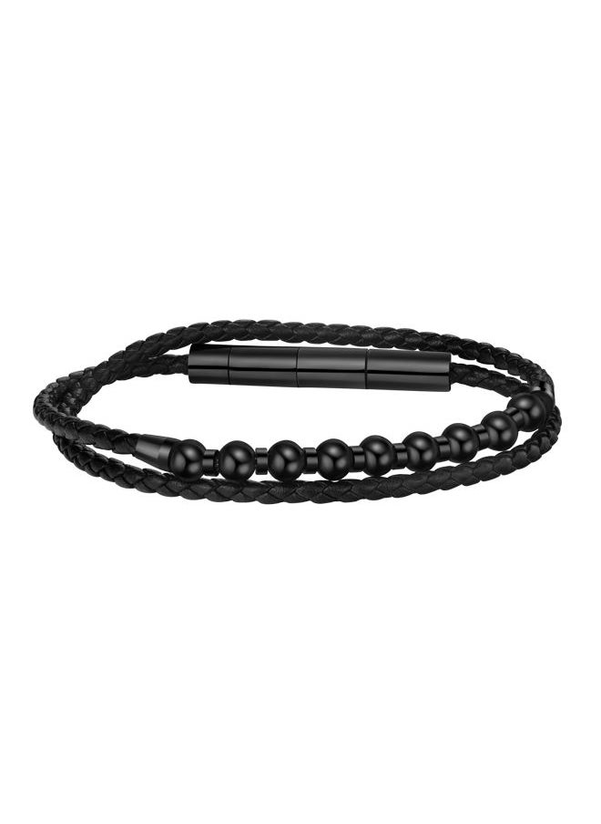 POLICE Kingpins Bracelet for Men Black Beads with Black Leather  - Image 1