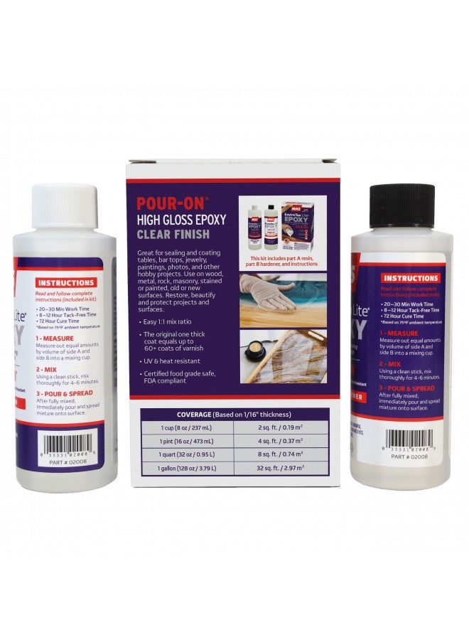 ETI Environmental Technology EnviroTex Lite Pour-On High Gloss Finish [8 oz Kit] Crystal Clear Epoxy Coating for Tabletops / Countertops, Waterproof, Heat & Alcohol Resistant (4 oz Resin + 4 oz Hardener) - Image 2