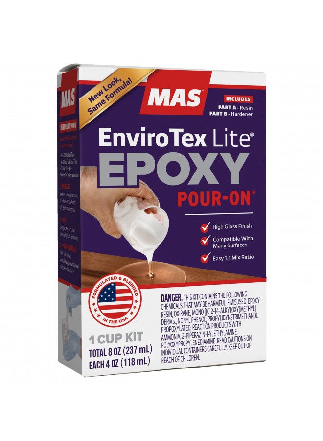 ETI Environmental Technology EnviroTex Lite Pour-On High Gloss Finish [8 oz Kit] Crystal Clear Epoxy Coating for Tabletops / Countertops, Waterproof, Heat & Alcohol Resistant (4 oz Resin + 4 oz Hardener) - Image 1