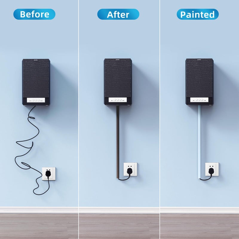 Yecaye 128in Wall Cord Hider for 1 Mini Wire, On-Wall Cord Cover Channel, Wire Concealer, Cable Cover Cable Management for Home Office, W0.5in H0.31in, Black - Image 4
