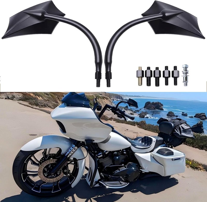 DREAMIZER Black 8mm/10mm Motorcycle Rear View Side Mirrors for Cruiser, Chopper, Sportster, Dyna, Softail, and More - Image 3