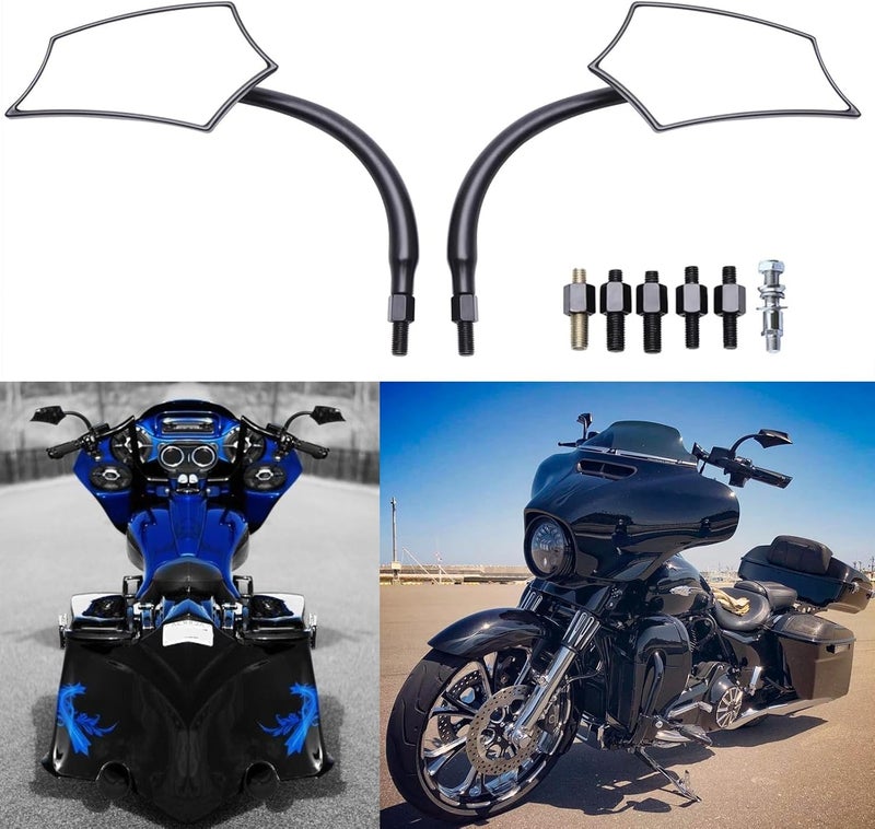 DREAMIZER Black 8mm/10mm Motorcycle Rear View Side Mirrors for Cruiser, Chopper, Sportster, Dyna, Softail, and More - Image 2