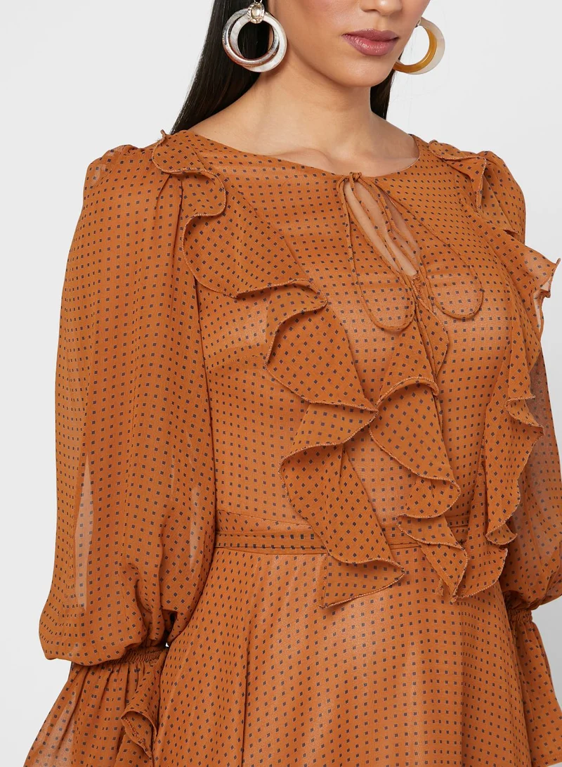 Fashion Trends by Suzy Matar Ruffle Detail Printed Dress