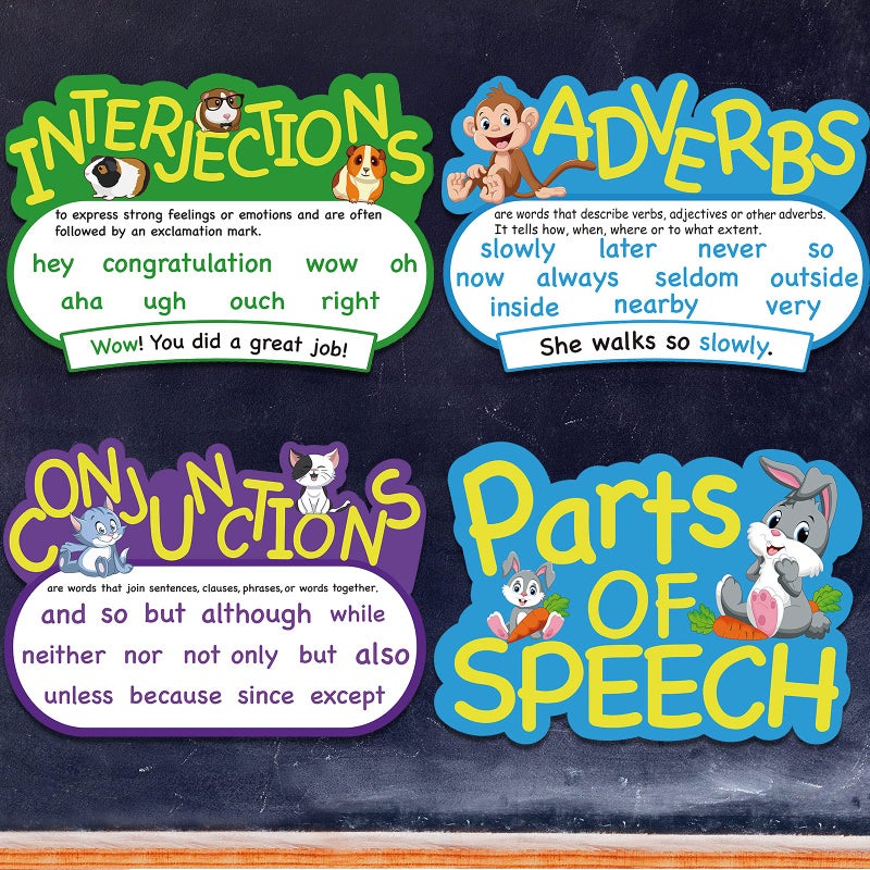 Outus 10 Pcs Parts of Speech Poster Grammar Poster Educational Grammar Cutouts Bulletin Board Set for Classroom Teachers Elementary Homeschool Essentials, 16.5 x 11.5 Inches (Bright Color,Animal) - Image 5