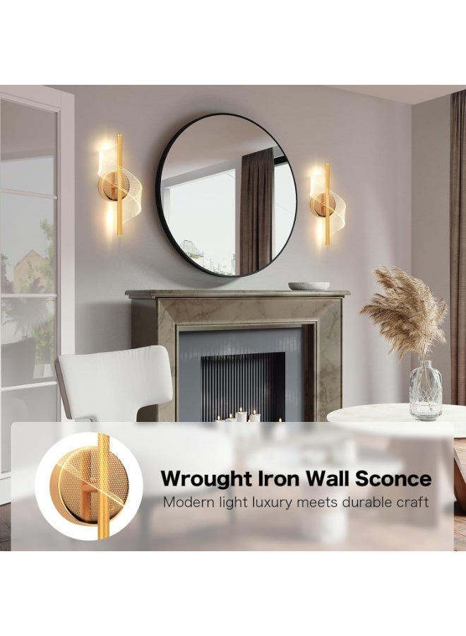 Monda Modern LED Wall Sconce- 12" Height Spiral Wall Lamp with Acrylic Shade Light Luxury Bedroom Bedside Tie Wall Lamp Minimalist Nordic Living Room Home Art Corridor Staircase Background Wall for Bedroom Living Room Hallway Corridor (Gold 1 pack) - Image 3