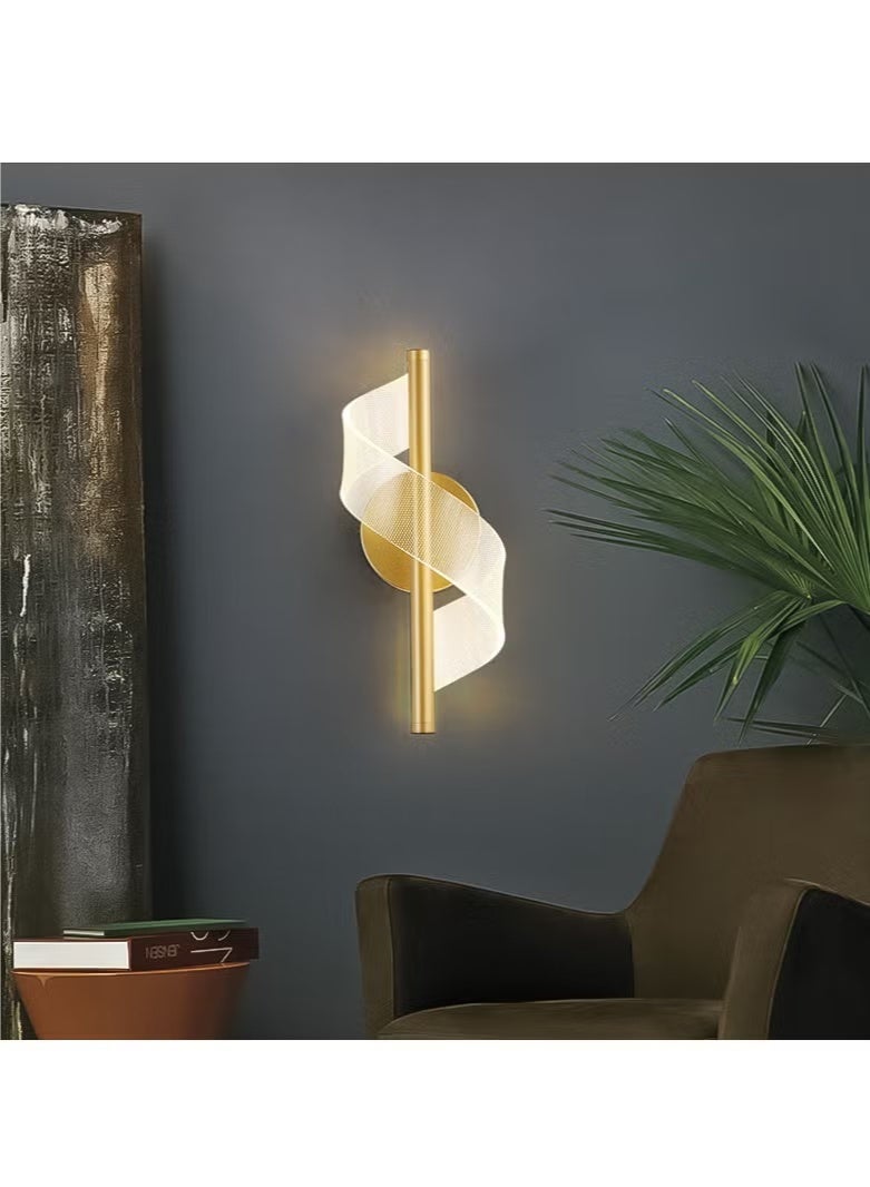 Monda Modern LED Wall Sconce- 12" Height Spiral Wall Lamp with Acrylic Shade Light Luxury Bedroom Bedside Tie Wall Lamp Minimalist Nordic Living Room Home Art Corridor Staircase Background Wall for Bedroom Living Room Hallway Corridor (Gold 1 pack) - Image 1