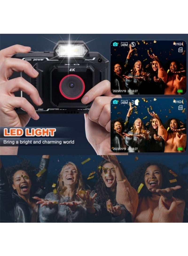 إثارة كاميرا رقمية بدقة 48 ميجابكسل 4K للتصوير الفوتوغرافي، كاميرا رقمية مقاس 2.8 بوصة مع بطاقة SD سعة 32 جيجابايت، تقريب رقمي 18X، فلاش وبطارية 2500 مللي أمبير في الساعة، كاميرا فيديو للتدوين على YouTube ككاميرا ويب - Image 4