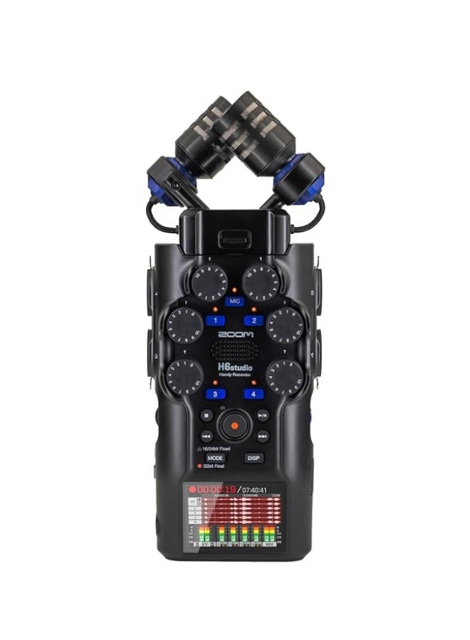 ZOOM H6 Studio Recorder for Musicians Filmmakers Podcasters with Large Stereo Microphones 4 Pro Quality Preamps 8 Tracks of Recording 32Bit Float Gain Knobs and USB Audio Interface