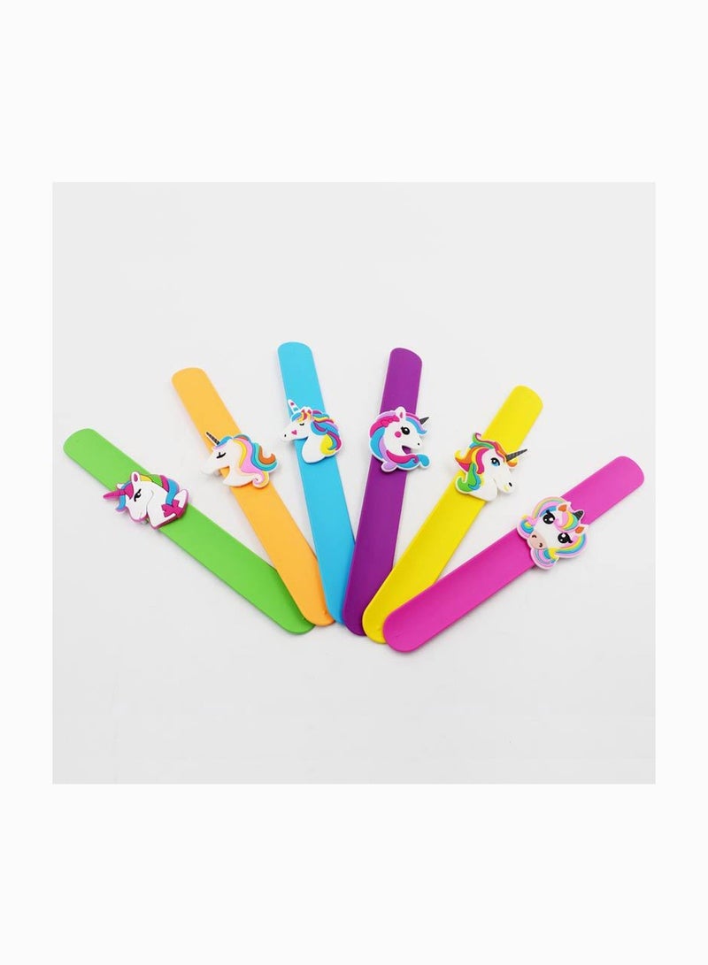 6 Colorful Unicorn Slap Bracelets Perfect for Kids Parties Birthday Gifts and Goodie Bags Random Colors Included - Image 1