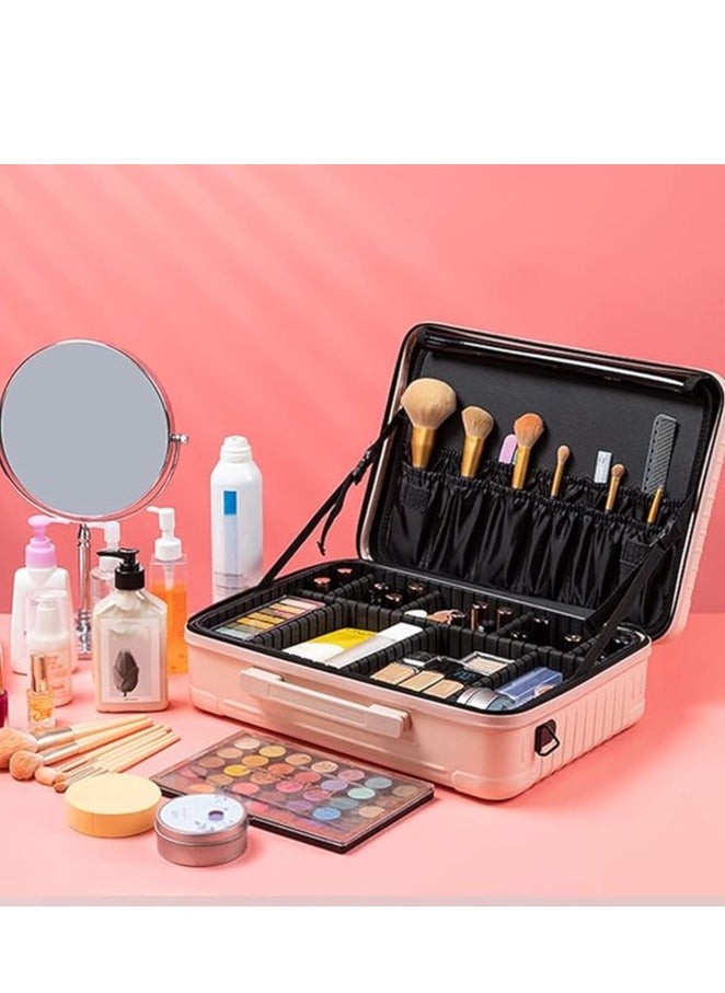 globalstar Globalstar Travel Makeup Organizer - Pink Artist Makeup Bag & Portable Skincare Train Case  - Image 2