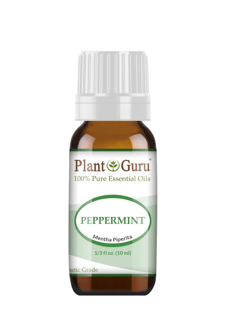 Plant Guru Peppermint Essential Oil 10 ml 100% Pure Undiluted Therapeutic Grade Extract of Mentha Piperita, Great for Aromatherapy Diffuser, Skin Body and Hair