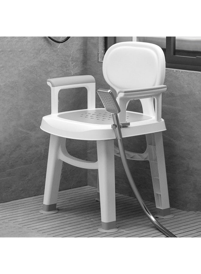 HUMJO Bathroom Shower Chair With Back Armrests Anti Slip Floor Mats Shower Head Snap Bench Comfortable Cushioned Shower Chair For Elderly Disabled Pregnant Ramadan Gift Home Care Hygiene Safe（Load Capacity 158KG） - Image 1