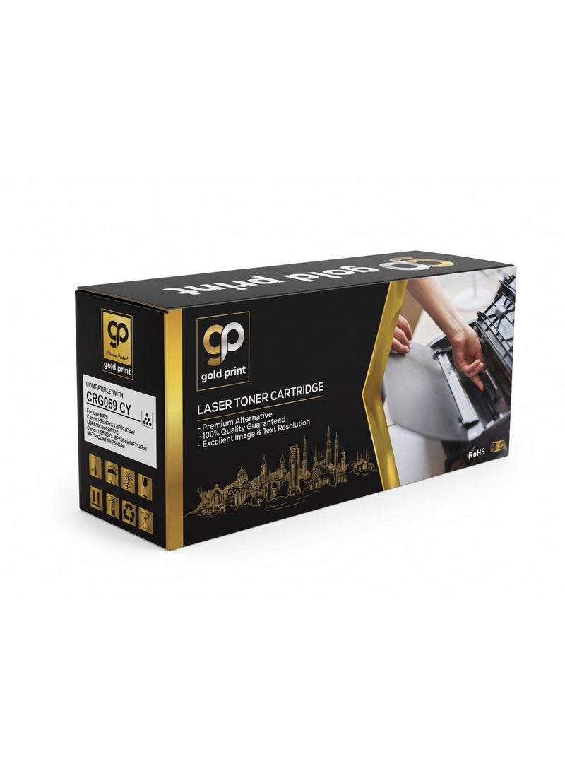 طباعة الذهب Gold Print Premium Toner Cartridge CRG069 Cyan Compatible for Canon i-SENSYS LBP673Cdw, LBP674Cx, LBP672C, Canon i-SENSYS MF751cdw, 752cdw, 753, Toner: Refined toner is infinitely close to original toner to achieve high color printing. - Image 1