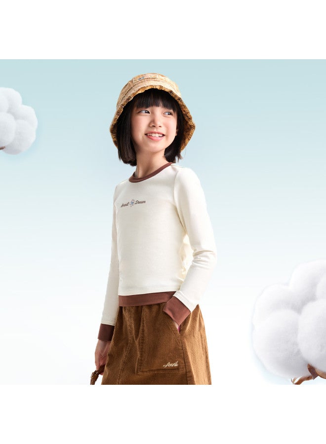 Annil Girls' Round Neck Long Sleeve T-shirt 2025 Autumn New Short Style Versatile Fashion Color Block Stretchy Base Layer Top - Image 3