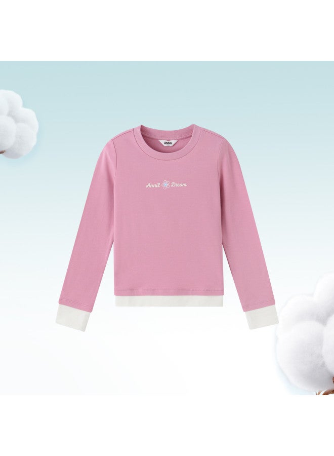 Annil Girls' Round Neck Long Sleeve T-shirt 2025 Autumn New Short Style Versatile Fashion Color Block Stretchy Base Layer Top - Image 2