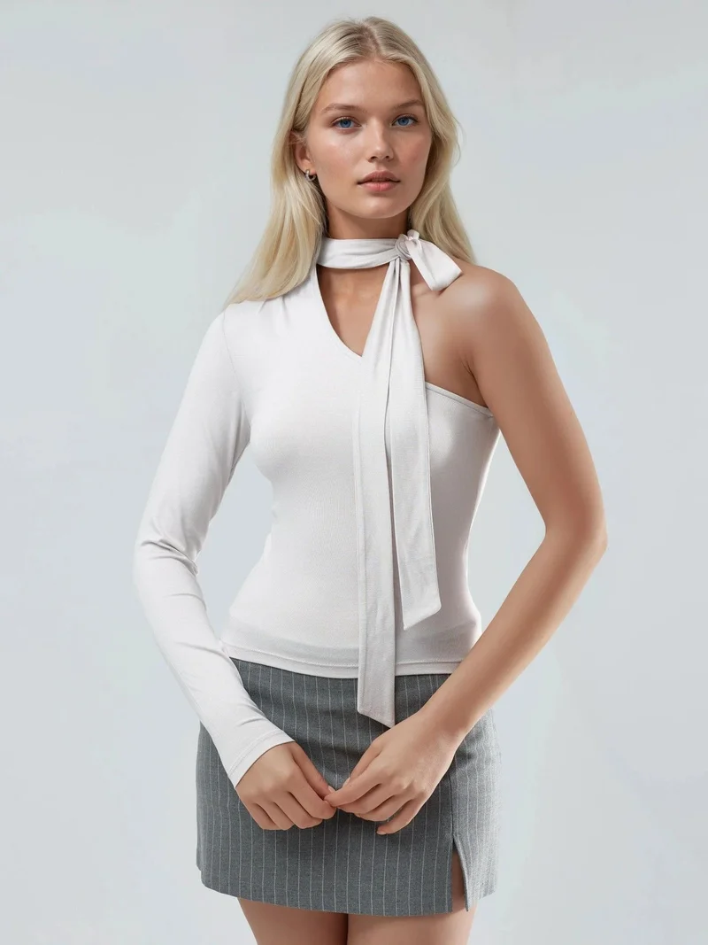 Busem BUSEM Single Sleeve Blouse With Shawl Detail