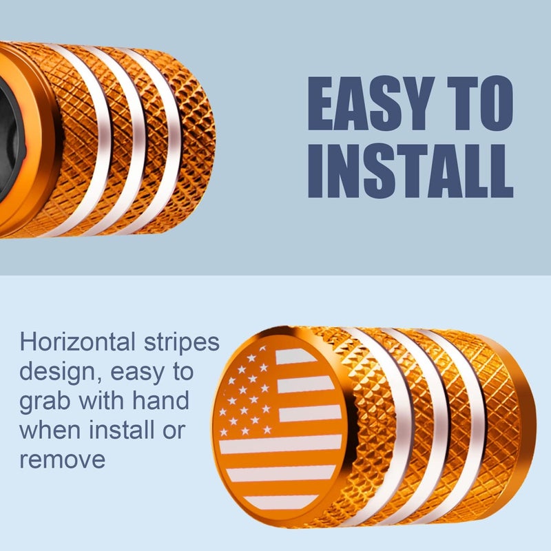 DECURCAR Tire Valve Stem Caps - (5 Pack) Tire Air Caps Metal with Plastic Liner Corrosion Resistant Leak-Proof American Flag for Car Truck Motorcycle Bike Orange - Image 4