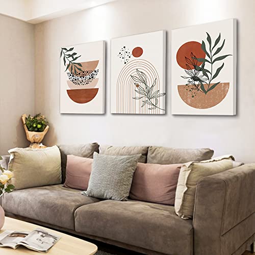 YongArt Boho Wall Art Prints，Boho Wall Decor, Mid Century Modern Wall Art，Set of 3 Prints, Abstract Geometric Prints Black Beige Terracotta Minimalist Art, Natural Framed Canvas Prints Artwork For Living Room - Image 2