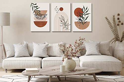 YongArt Boho Wall Art Prints，Boho Wall Decor, Mid Century Modern Wall Art，Set of 3 Prints, Abstract Geometric Prints Black Beige Terracotta Minimalist Art, Natural Framed Canvas Prints Artwork For Living Room - Image 5