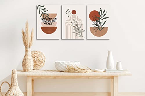 YongArt Boho Wall Art Prints，Boho Wall Decor, Mid Century Modern Wall Art，Set of 3 Prints, Abstract Geometric Prints Black Beige Terracotta Minimalist Art, Natural Framed Canvas Prints Artwork For Living Room - Image 4