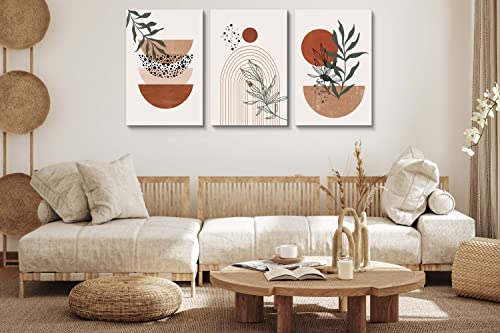 YongArt Boho Wall Art Prints，Boho Wall Decor, Mid Century Modern Wall Art，Set of 3 Prints, Abstract Geometric Prints Black Beige Terracotta Minimalist Art, Natural Framed Canvas Prints Artwork For Living Room - Image 3