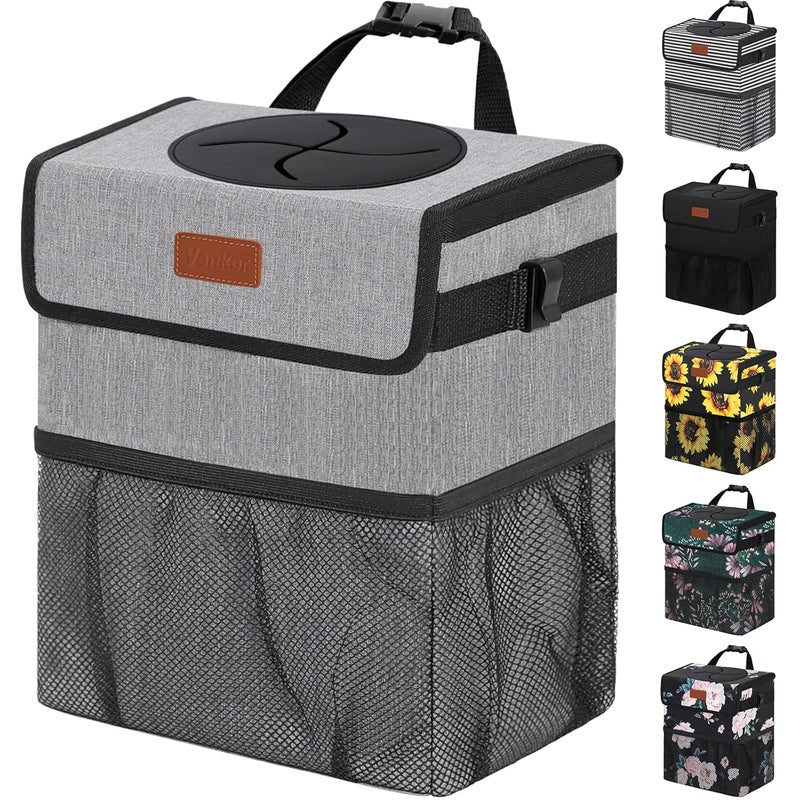 Vankor سلة مهملات فانكور اللطيفة المانعة للتسرب، حقيبة قمامة معلقة مقاومة للماء للسيارة، رمادي - Image 1