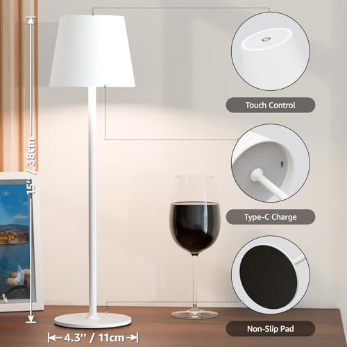 uuffoo 2 Pack Cordless Table Lamp Rechargeable 5000mAH Battery Operated Lights Touch Control LED Portable Desk Lamps 3 Color Dimming for Outdoor Coffee Bedroom Kitchen White - Image 3