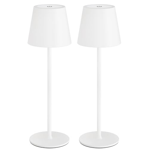 uuffoo 2 Pack Cordless Table Lamp Rechargeable 5000mAH Battery Operated Lights Touch Control LED Portable Desk Lamps 3 Color Dimming for Outdoor Coffee Bedroom Kitchen White - Image 1