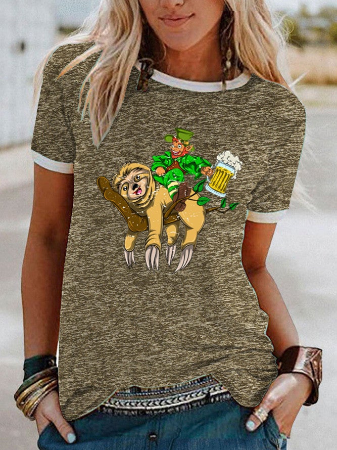wish Fun Sloth Pattern Printed Short-sleeved T-shirt for Women - Image 1