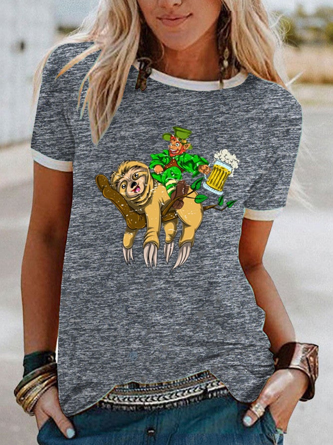 wish Fun Sloth Pattern Printed Short-sleeved T-shirt for Women - Image 5