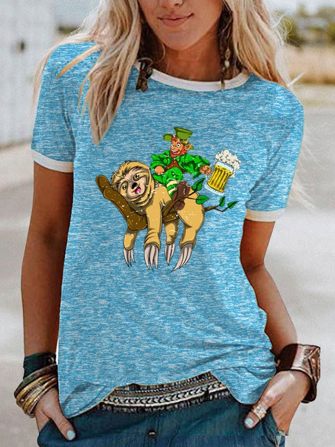 wish Fun Sloth Pattern Printed Short-sleeved T-shirt for Women - Image 4