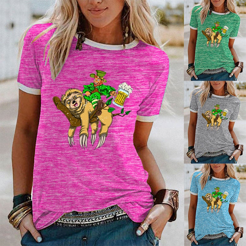 wish Fun Sloth Pattern Printed Short-sleeved T-shirt for Women - Image 2