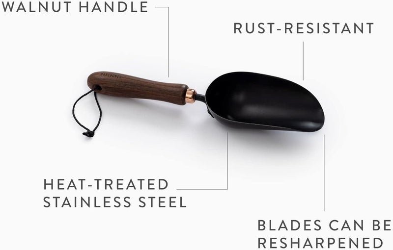 Barebones Garden Scoop - Garden Spoon - Stainless Steel Small Hand Shovel for Transplanting, Digging, and Planting - Great Home Gardening Hand Tools (Walnut/Black) - Image 4