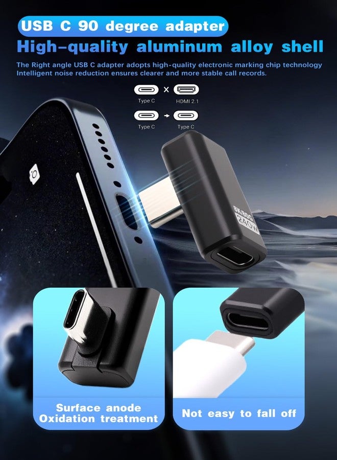 Duttek 90 Degree USB C Extender Adapter [240W 80Gbps 8K@60Hz], USB C Right Angle Adapter, Type C Extender for Thunderbolt 5/4, MacBook, Switch, iPhone 16/15 2 Pack - Image 4