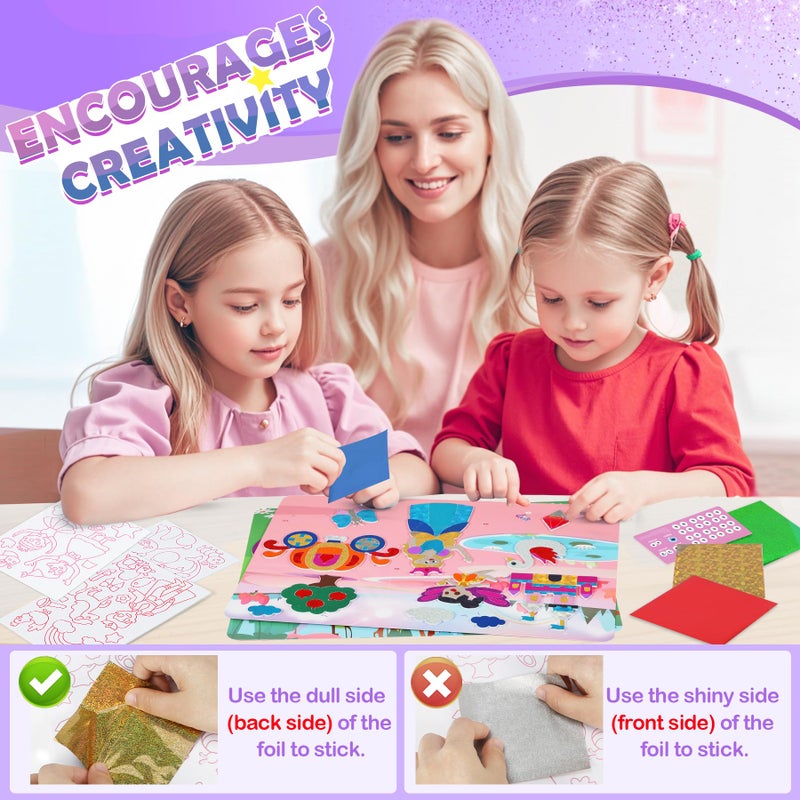 URMYWO Fun Foil Art Craft Supplies Kits, Princess Arts and Crafts for Kids Ages 4-8, No Mess DIY Creative Activity Sticker & Coloring Books,Easter Basket Stuffers,Gifts for 4 5 6 7 8 9 10 Year Old Girls Boys - Image 2