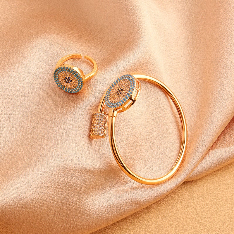 Hi Ring Jewelry Copper Micro-Inlaid Zircon Personalized Hip Hop Devil'S Eye Bracelet Ring Adjustable Women'S Holiday Gift - Image 4