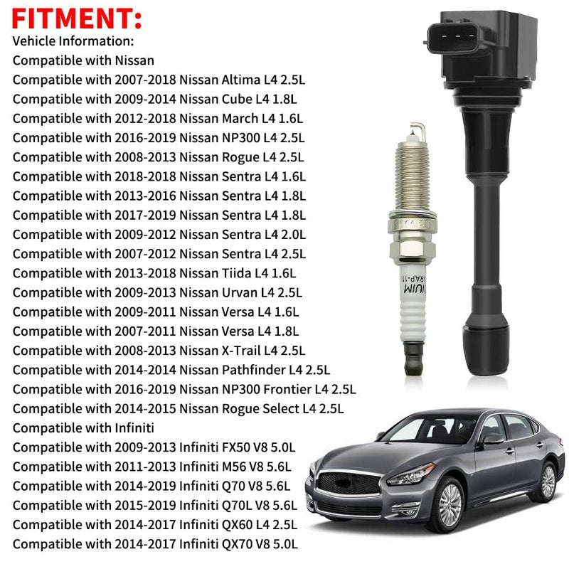 CNPAPC 4 PCS UF549 Ignition Coil Pack with Spark Plugs Compatible with Nissan Altima/March/NP300/Rogue/Sentra/Pathfinder 1.6L 1.8L 2.5L, for Infiniti FX50/M56/Q70 5.0 5.6L 2019# GN10241 5C1753 22448ED000 - Image 3