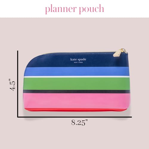 Kate Spade New York Zipper Pouch Filled with Planner Stickers and Accessories, Set Includes Notepad, Sticker Tabs, Black Ink Pen and Holder, Vegan Leather Accessory Bag, Sunny Day Stripe - Image 5