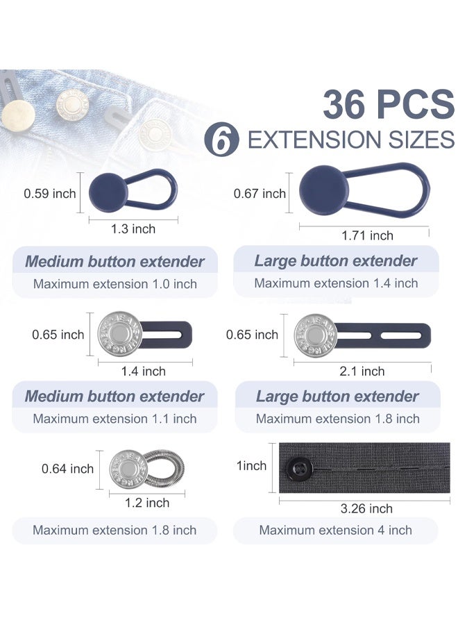 36 PCS No-Sew Button Extenders For Jeans, Adjustable Pants Button Extender, Invisible Waistband Extenders with Fabric Belts And Zinc Alloy Buttons, Comfortable Pants Extender For Women And Men - Image 2