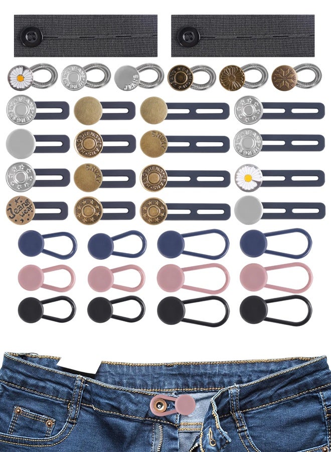 36 PCS No-Sew Button Extenders For Jeans, Adjustable Pants Button Extender, Invisible Waistband Extenders with Fabric Belts And Zinc Alloy Buttons, Comfortable Pants Extender For Women And Men - Image 1