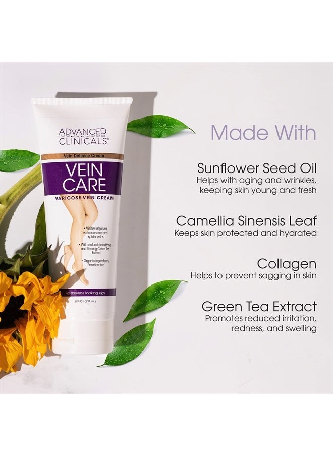 Advanced Clinicals Vein Care Leg Cream For Varicose Veins & Spider Veins, Collagen & Arnica Skin Care Therapy Firming Vein Lotion Helps Visibly Diminish Varicose Vein For Legs, Body, & Arms, 8 Fl Oz  - Image 2