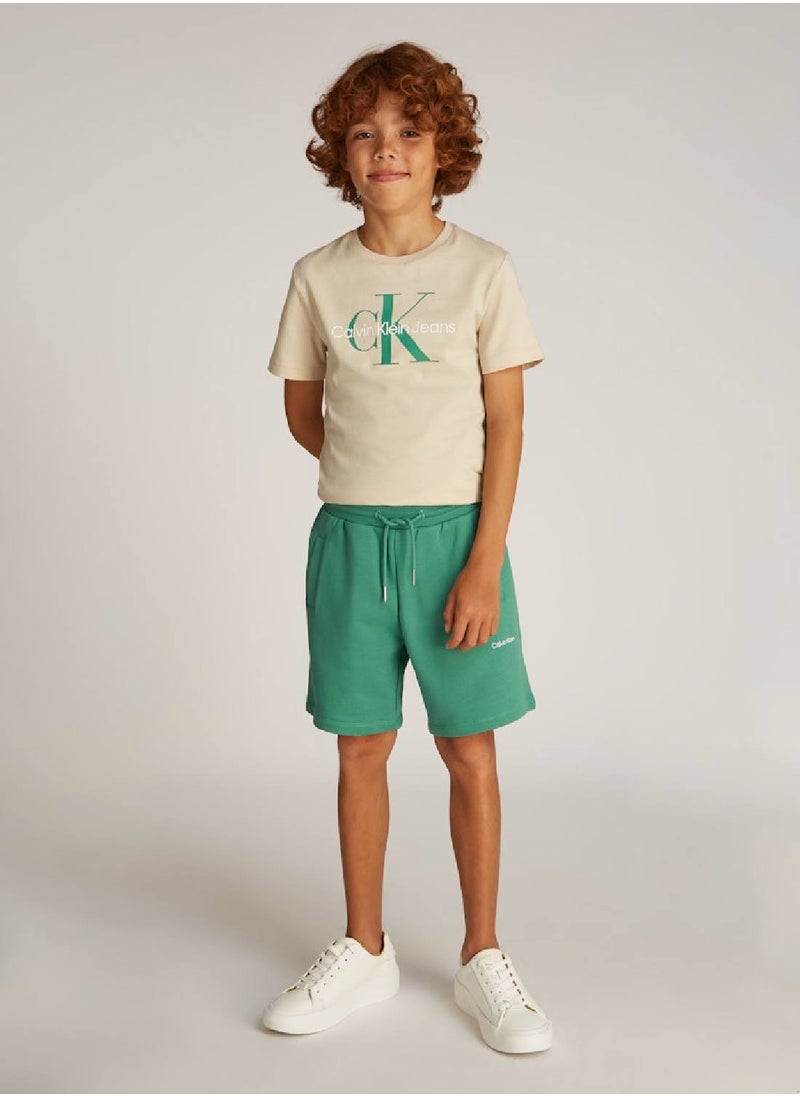 Calvin Klein Jeans Kids' Terry Jogger Shorts - Cotton, Green  - Image 1