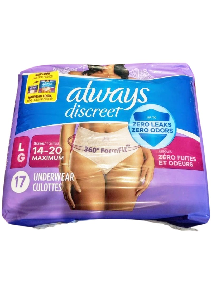 Always Discreet Adult Incontinence & Postpartum Underwear for Women, Maximum, Large, 17 Count (Packaging May Vary)  - Image 1