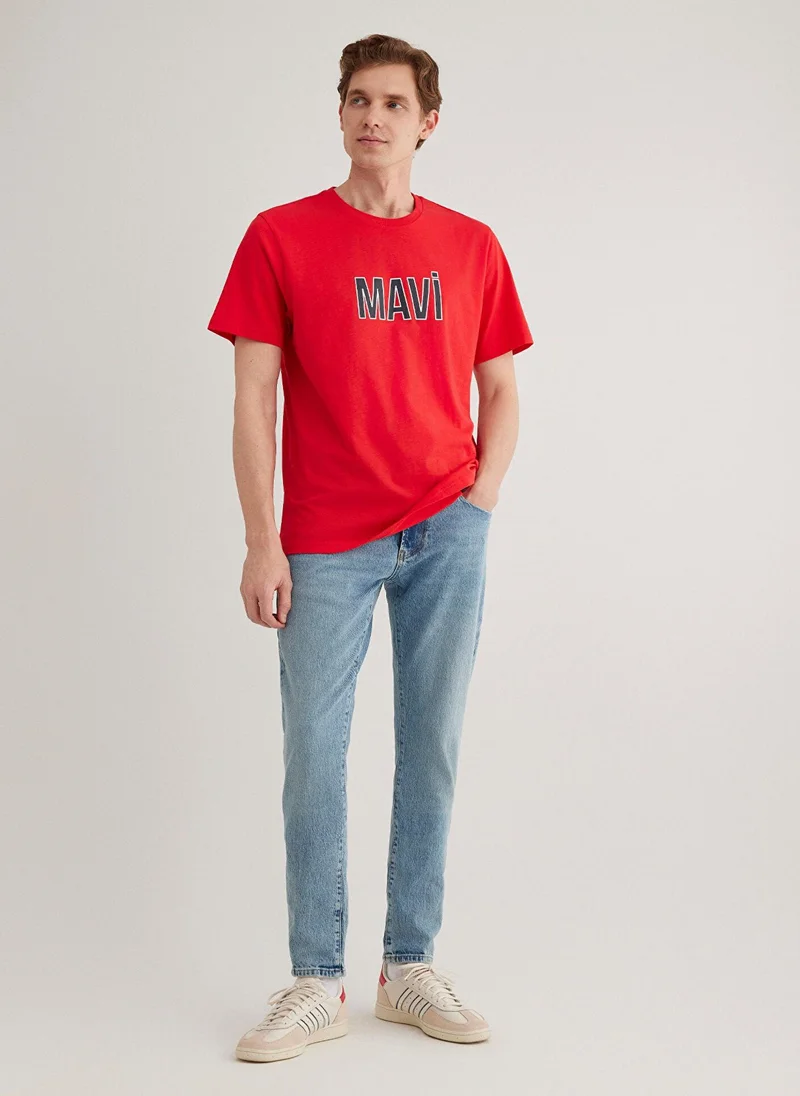 MAVI Blue Logo Printed Red T-Shirt