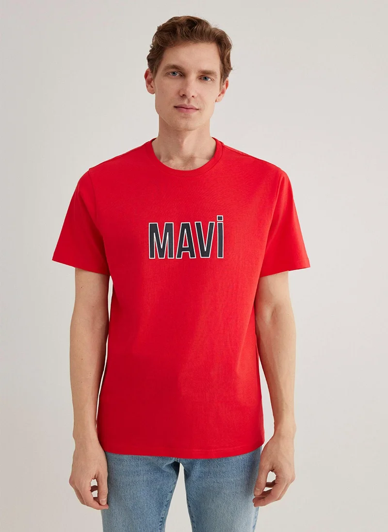 مافي Blue Logo Printed Red T-Shirt