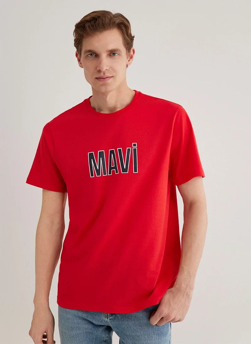 مافي Blue Logo Printed Red T-Shirt